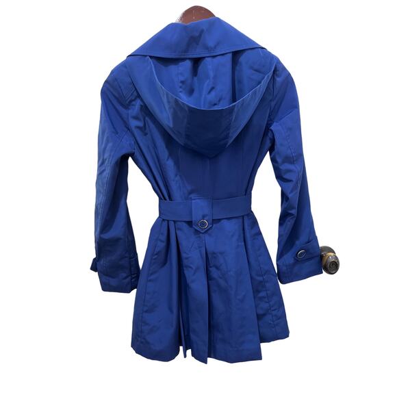London Fog Woman’s Raincoat NWOT blue size XS belted button up removable hood - Picture 2 of 9